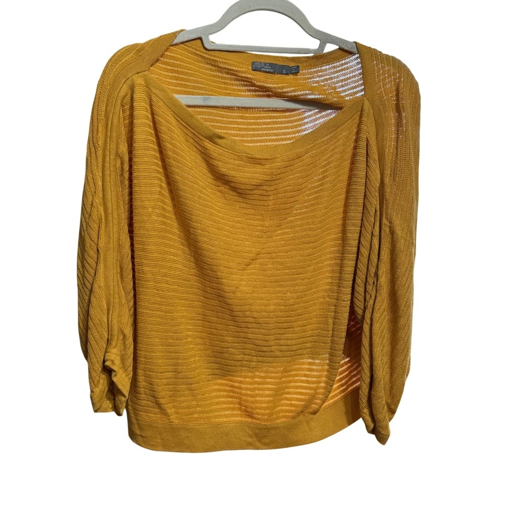 Prana Ochre Yellow Textured Knit Dolman Sleeve Sweater sz‎ S